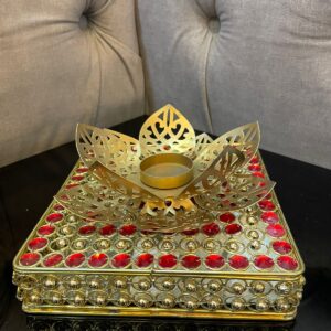 Lotus Design Decorative Tealight Holder with Jewel Box Base