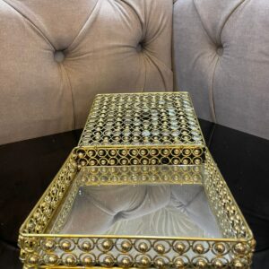 Luxury Golden Tissue Box with Decorative Tray Design