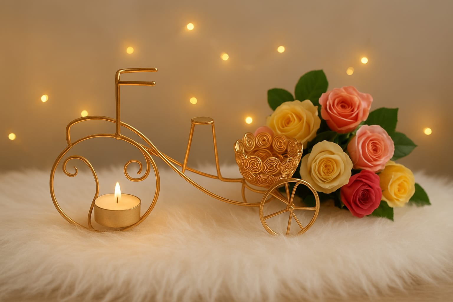 Golden Bicycle Tealight Holder