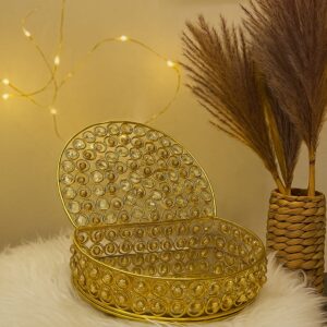 Golden Decorative Stone Box (Round Design)