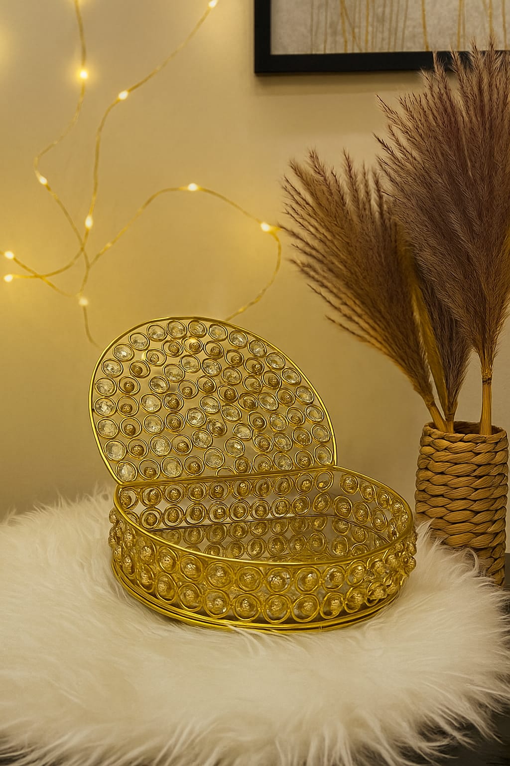 Golden Decorative Stone Box (Round Design)