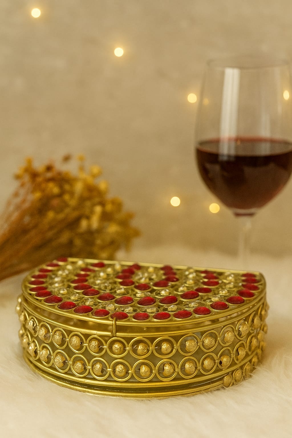 Golden Decorative Stone Box (Round Design) - Image 2